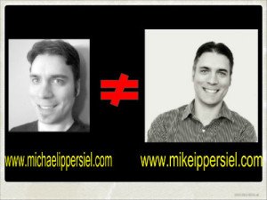 old photo of michael ippersiel and newer with domain captions